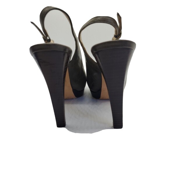 Sturart Weitzman Leather Heels Womens Sz 8.5 Peep Top Platform Slingback Green - Picture 5 of 10